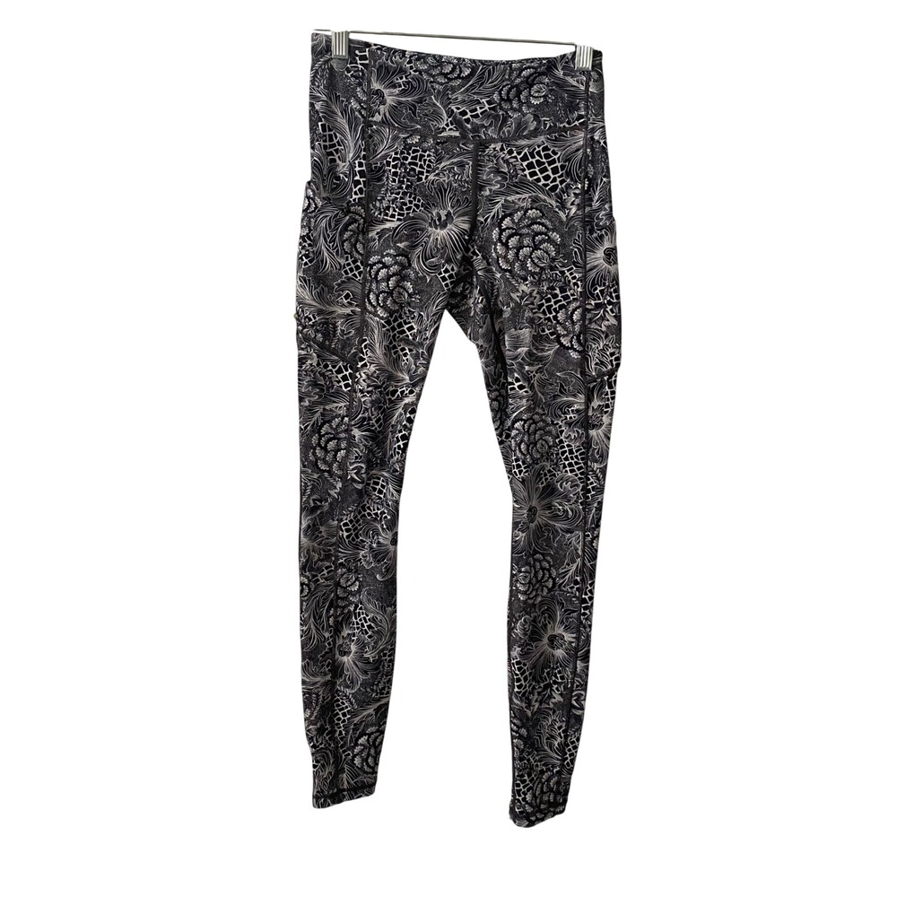 Lululemon Speed Up Tight Black White Floral High‎ Rise Leggings Size 4
